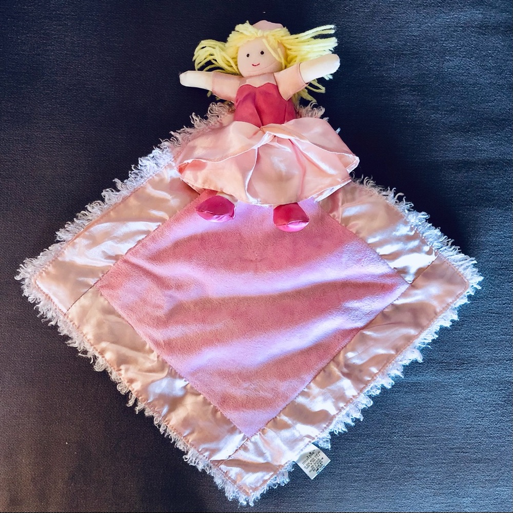 Mud Pie Baby Girl Plush Ballerina Doll/Rattle With Blanket - Pink Fuzzy Blankie